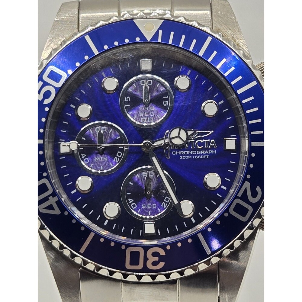 Invicta Pro Diver 1769 43mm Stainless Steel Watch. New Battery. 8" Band